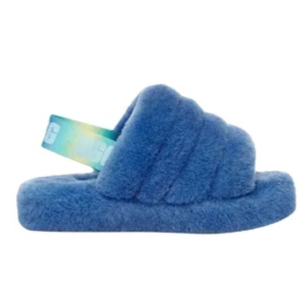 UGG Fluff Yeah Blue Sheepskin Slide Slipper Sandals Women's Size 6